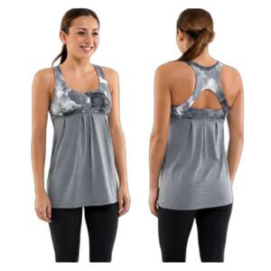 Lululemon Womens 4 Run Your Heart Out Grey White Tie Dye Tank Top